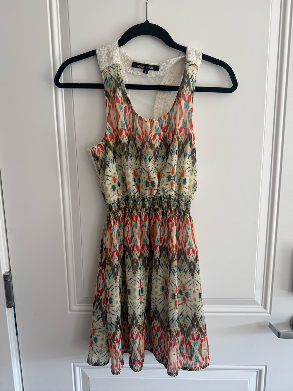 Ocean Drive Cream Dress with Colorful Ikat Print